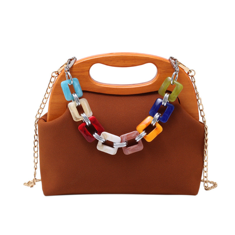 Fashion Wooden Clip One Shoulder Acrylic Chain Crossbody Bag