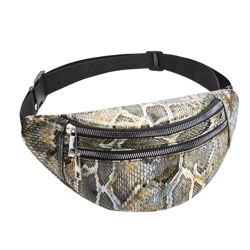 Men and women new snake print zipper belt bag