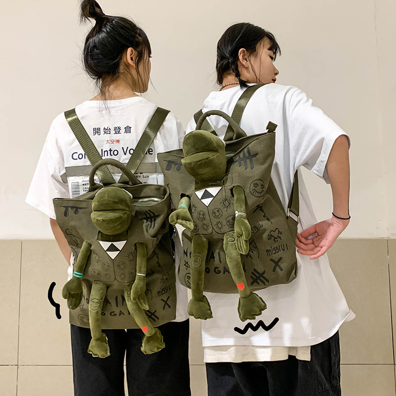 Travel Backpack graffiti printing cute frog schoolbag