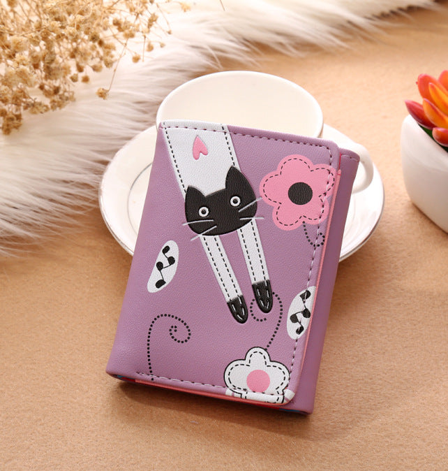 Cartoon Short Ladies Wallet Cute Cat Small   Money Clip Card Bag Coin Purse