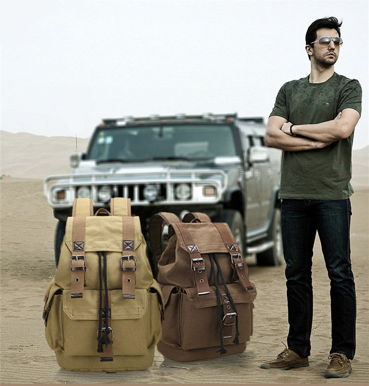 New Backpack Men's Backpack Large Capacity Canvas Bucket Bag Casual Men's Bag Travel Bag Primary and Secondary School Bags