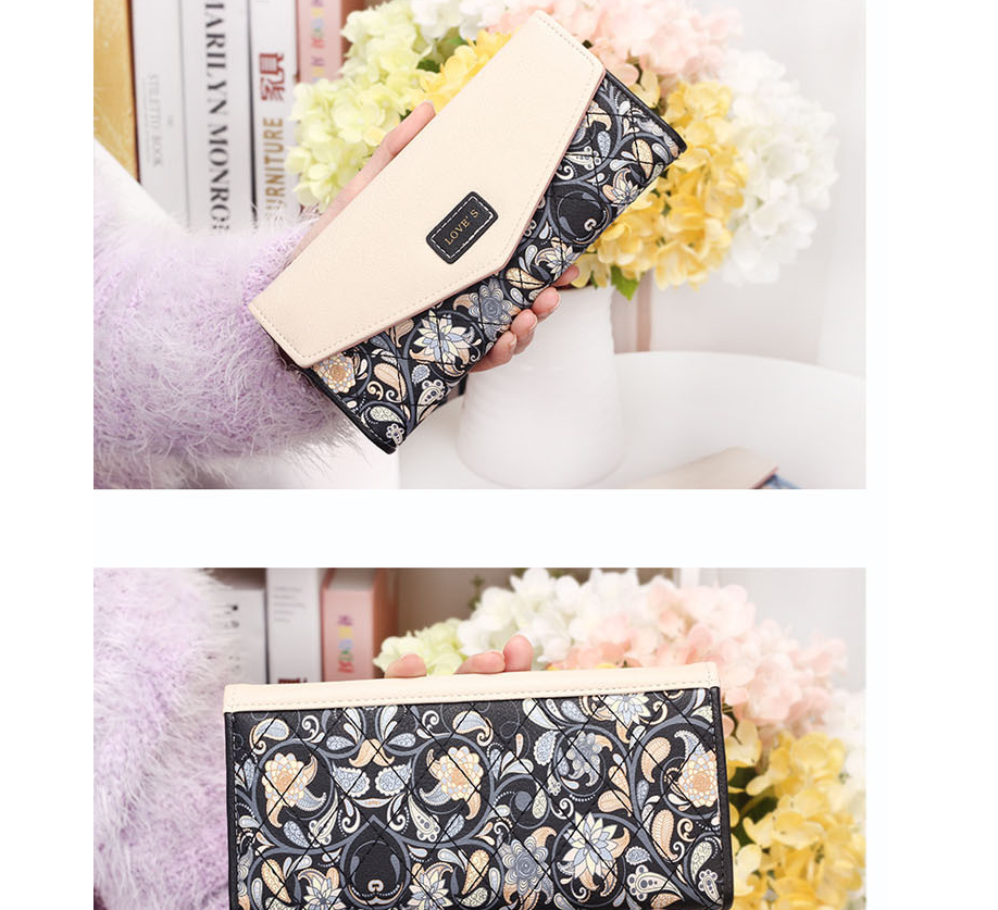 Korean version of the garden small floral rhombic hit color envelope buckle three fold wallet long ladies wallet