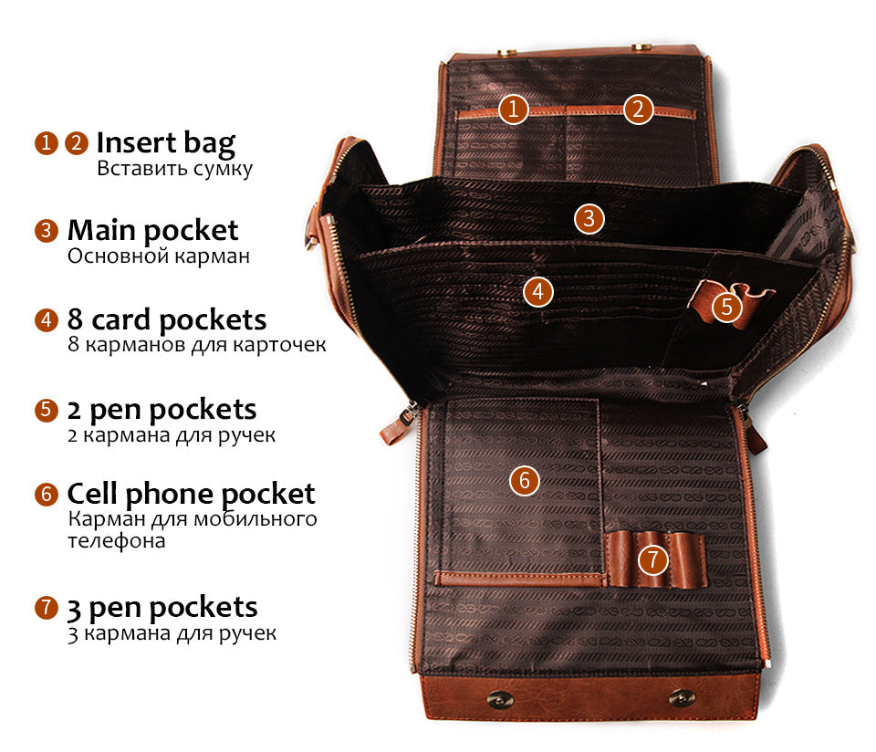 Leather Large Capacity Multi-Pocket Business Laptop Handbags