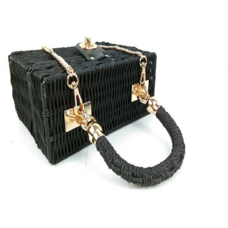 Retro Rattan Single Shoulder Bag With Small Square Chain