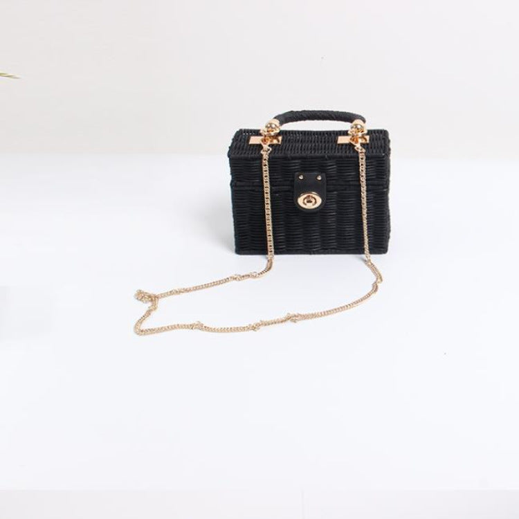 Retro Rattan Single Shoulder Bag With Small Square Chain