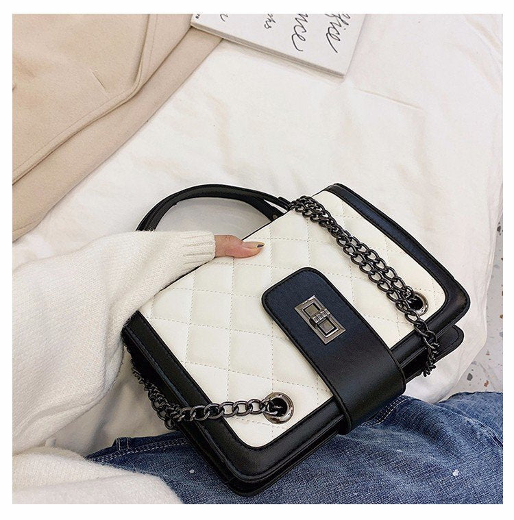 Lingge Chain Bag Large Capacity White Solid Color Portable Lady Bag