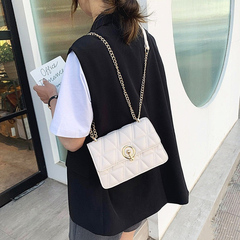 All-Match Rhombus Embroidery Thread One Shoulder Messenger Texture Small Square Bag