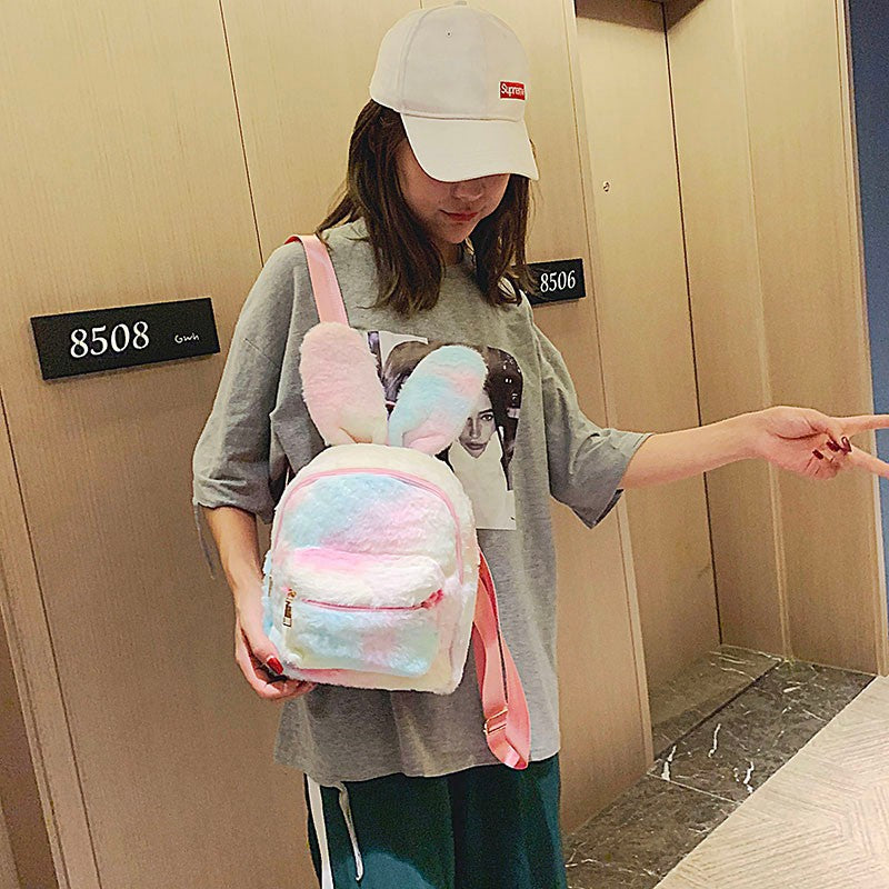 New Style Plush Bunny Ears Backpack Female Backpack