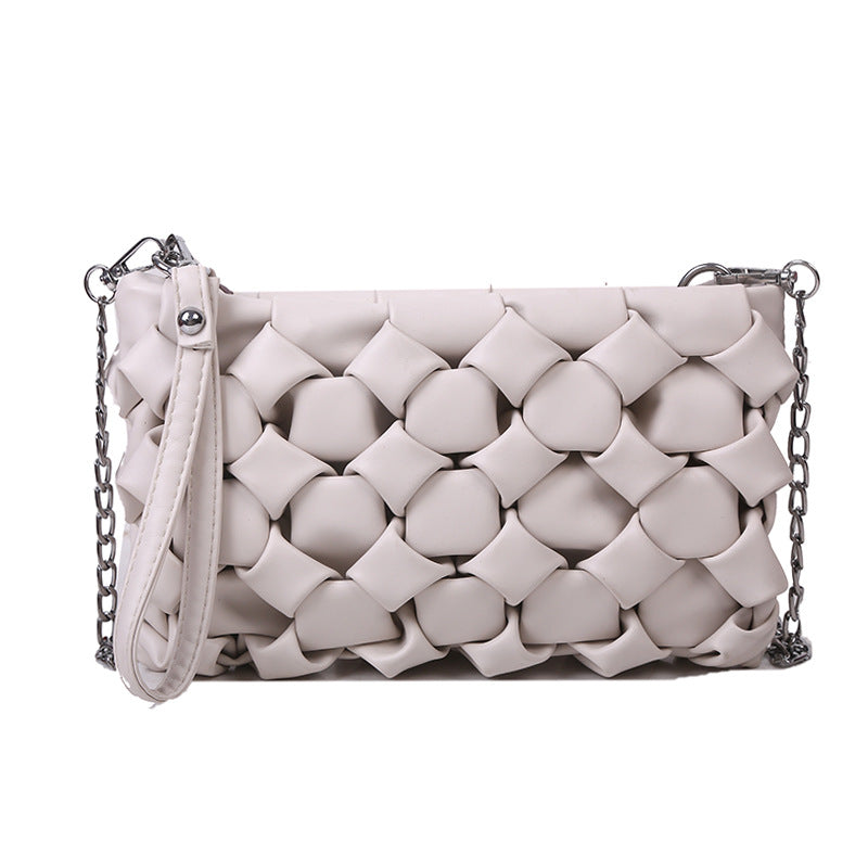 Textured Shoulder Bag Woven Chain Crossbody Small Square Bag