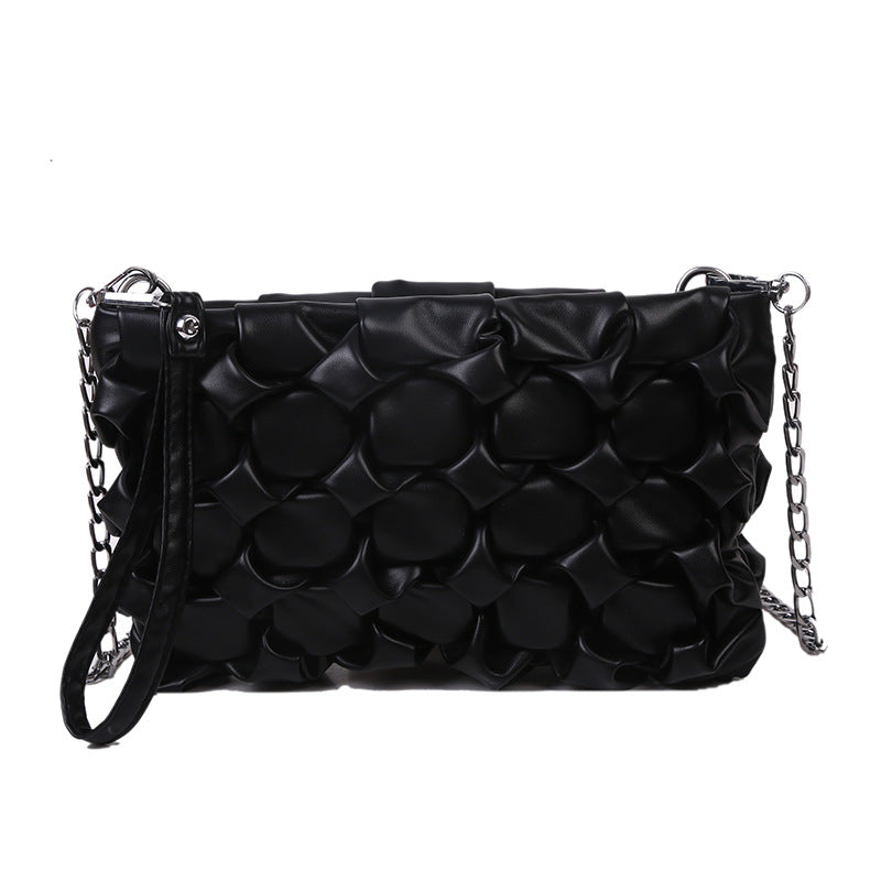 Textured Shoulder Bag Woven Chain Crossbody Small Square Bag