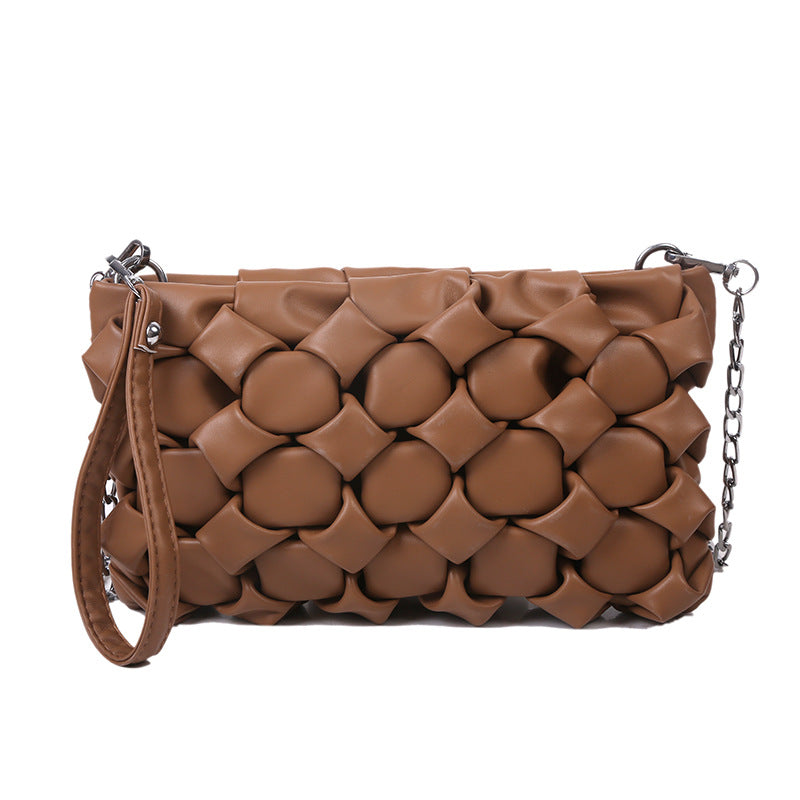 Textured Shoulder Bag Woven Chain Crossbody Small Square Bag