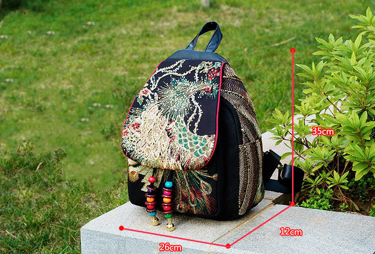 Ethnic Style Embroidery Bag Sequins Retro Handbags Phoenix Peony Fashion School Bag