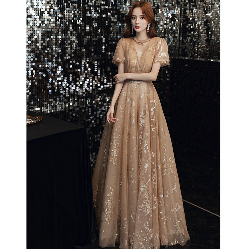 Champagne Fairy Dream Banquet Temperament Elegant Dress