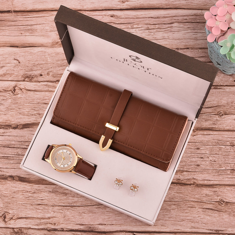 Women's Wallet Watch Earrings Three-Piece Suit