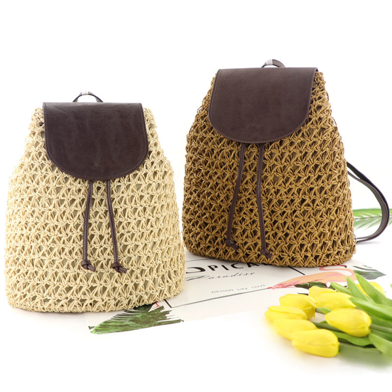 Straw Woven Hollow Beach Bag With Fur Cover