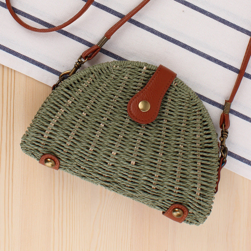 Semicircle Straw Woven Bag, Rattan Bag, Shoulder Bag, Messenger Bag, Female Bag