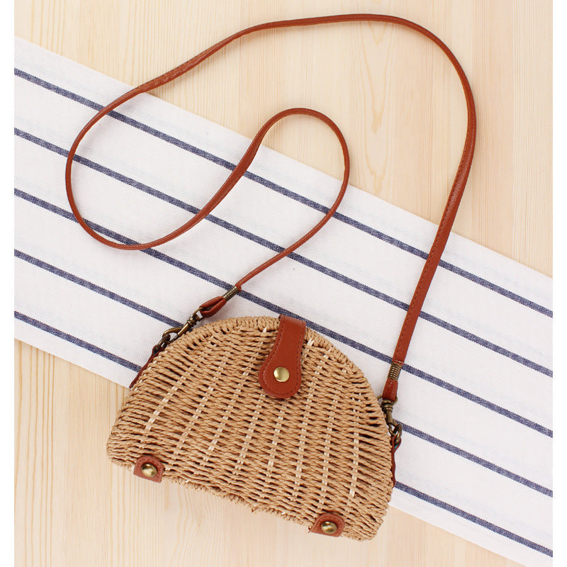 Semicircle Straw Woven Bag, Rattan Bag, Shoulder Bag, Messenger Bag, Female Bag