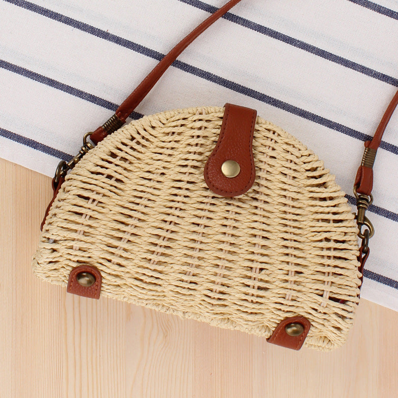 Semicircle Straw Woven Bag, Rattan Bag, Shoulder Bag, Messenger Bag, Female Bag