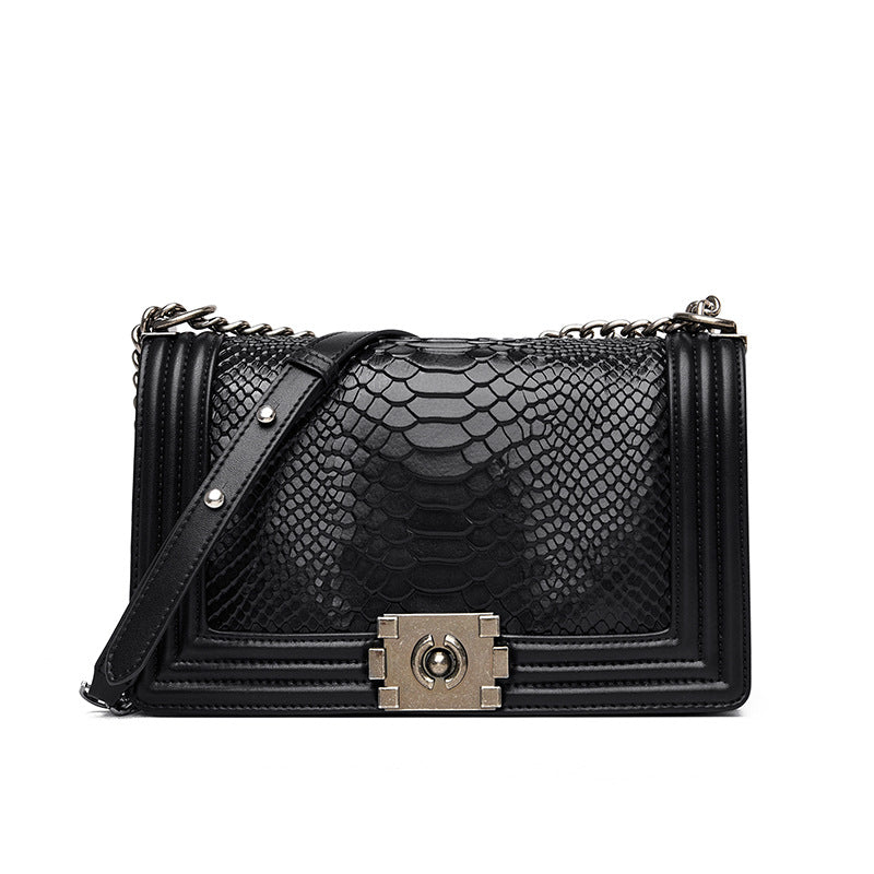 European And American Retro Top Layer Cowhide Embossed Chain Bag