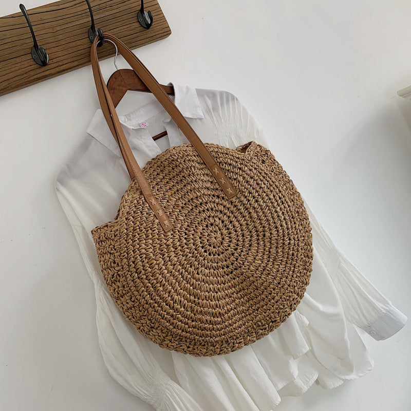 Color Big Disc Straw Woven Bag Casual One Shoulder Fashion Woven Bag Female Bag