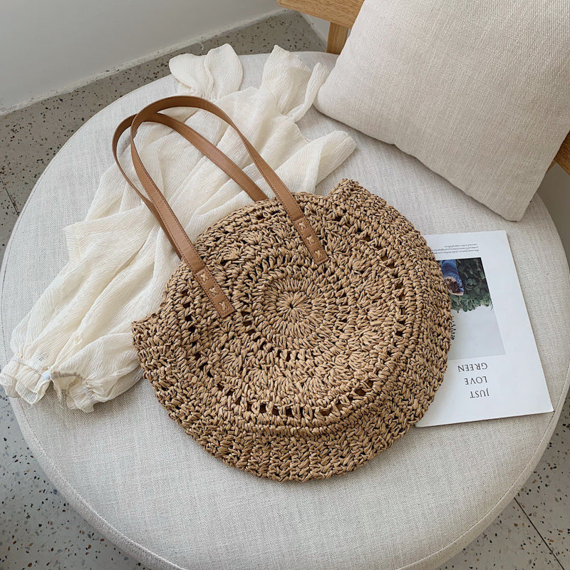 Color Big Disc Straw Woven Bag Casual One Shoulder Fashion Woven Bag Female Bag