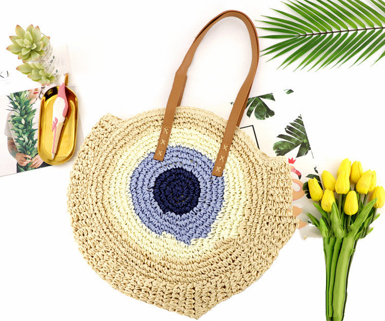 Color Big Disc Straw Woven Bag Casual One Shoulder Fashion Woven Bag Female Bag