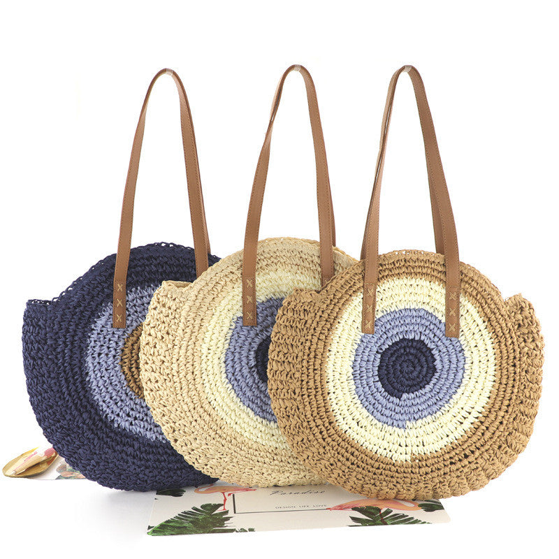 Color Big Disc Straw Woven Bag Casual One Shoulder Fashion Woven Bag Female Bag