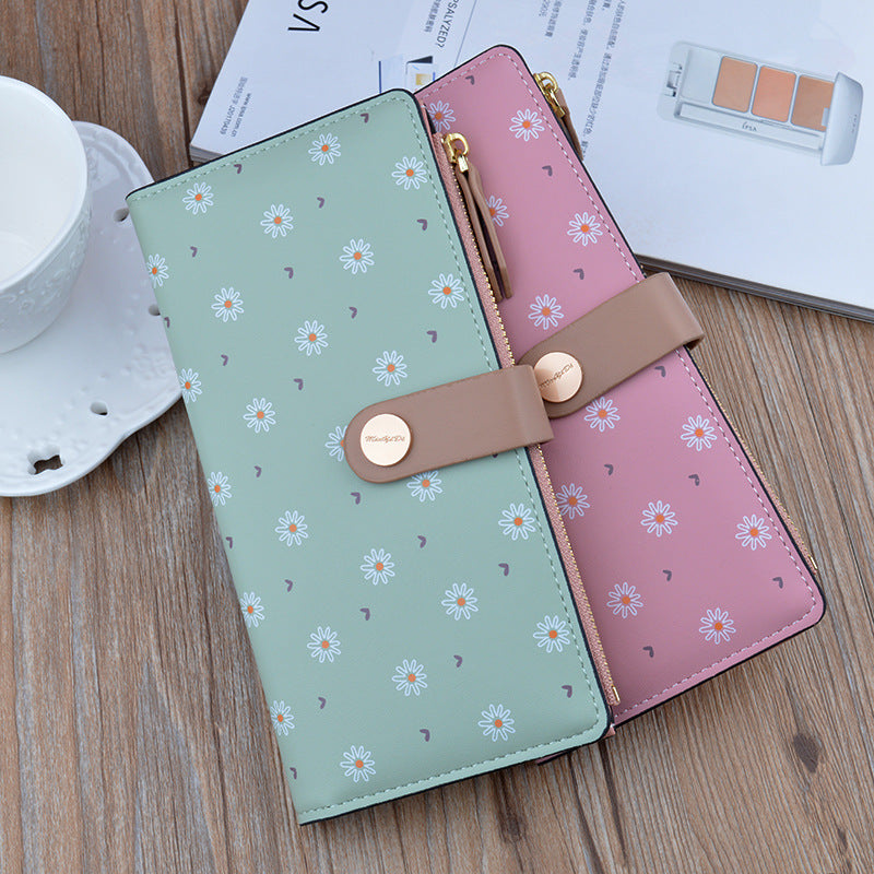 New Style Women's Wallet Long Fashion Flower Soft Wallet Korean Student Zipper Buckle Multi-Card Pocket Thin Wallet