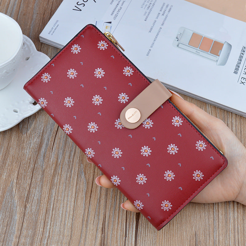 New Style Women's Wallet Long Fashion Flower Soft Wallet Korean Student Zipper Buckle Multi-Card Pocket Thin Wallet