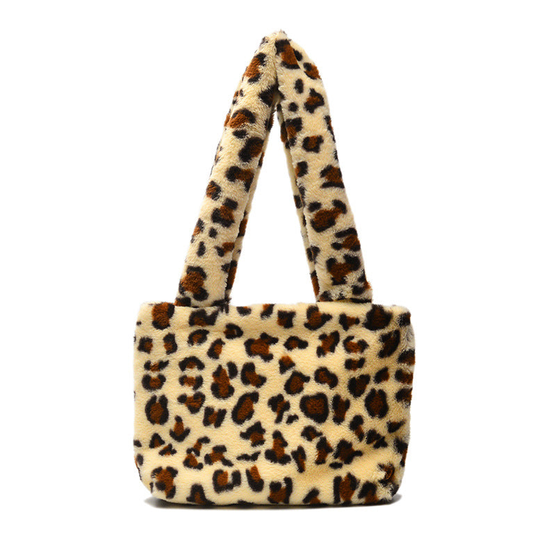 Leopard Print Zebra Print Plaid Women Handbag Plush Shoulder Bag