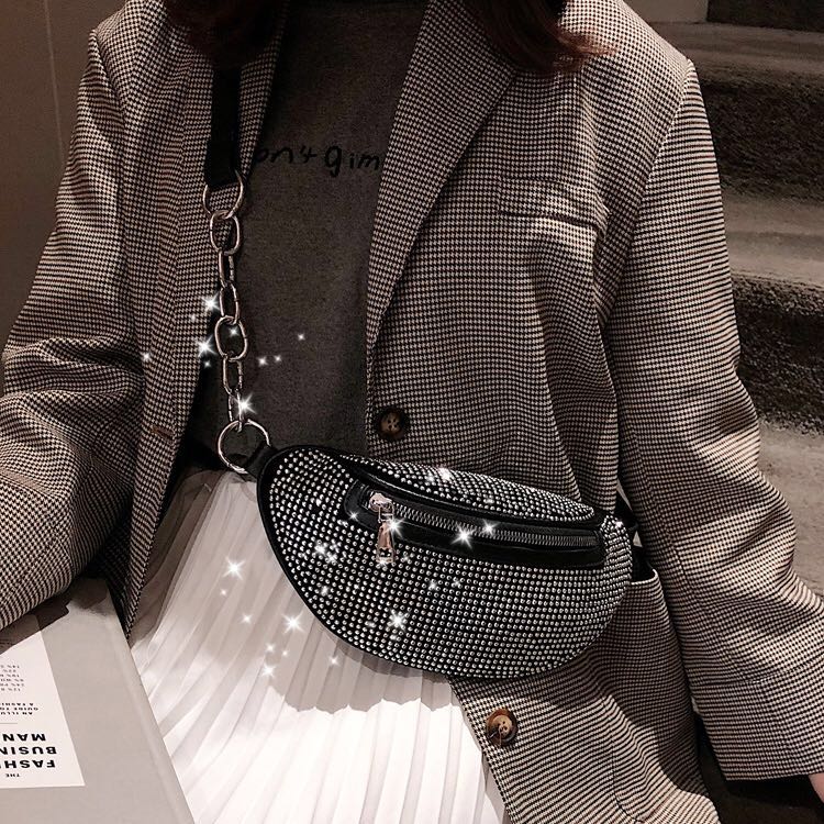 Flash Rhinestone One Shoulder Crossbody Chest Bag