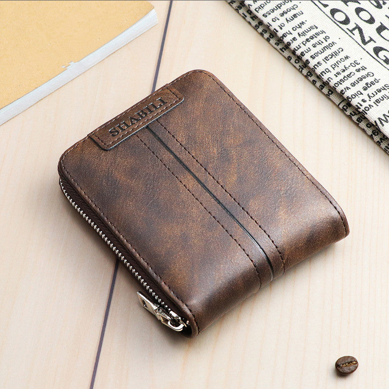 Fashion Men'S Short Wallet, Classic Hot Style, Horizontal Style, Large Capacity Zipper, Multi-Card Business Wallet