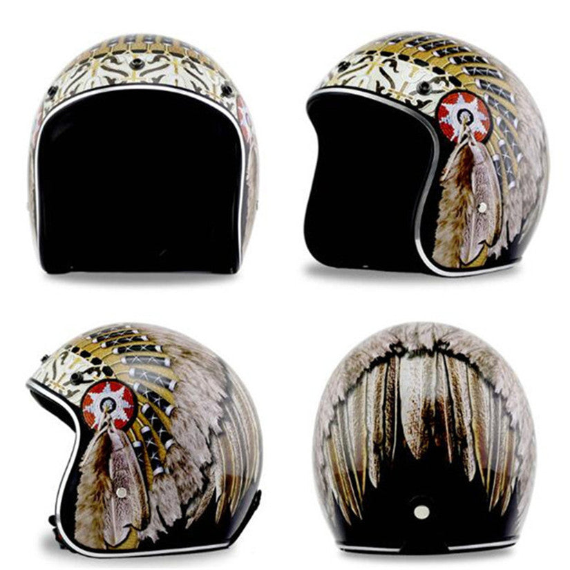 Personality Pattern Half Helmet Retro Helmet Battery Electric Car Helmet Men And Women Double D Buckle Foreign Trade Four Seasons