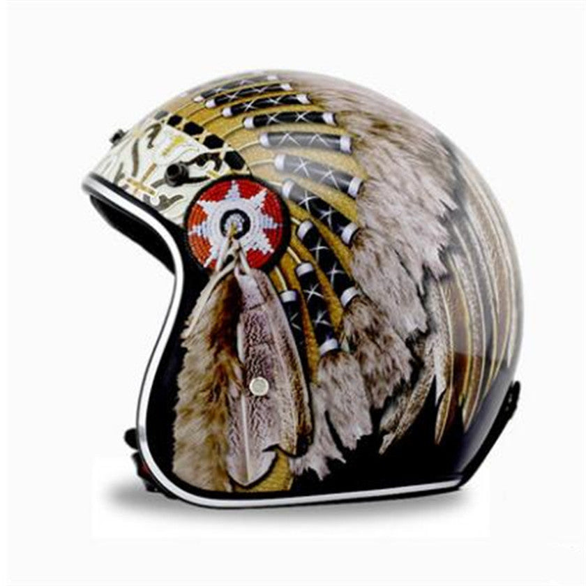 Personality Pattern Half Helmet Retro Helmet Battery Electric Car Helmet Men And Women Double D Buckle Foreign Trade Four Seasons