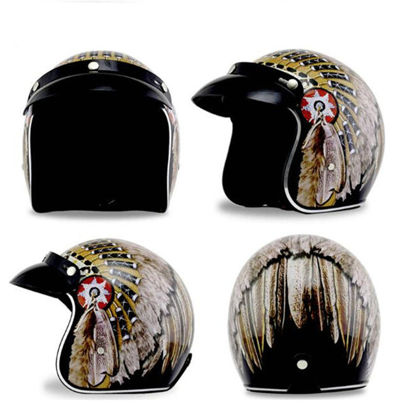 Personality Pattern Half Helmet Retro Helmet Battery Electric Car Helmet Men And Women Double D Buckle Foreign Trade Four Seasons