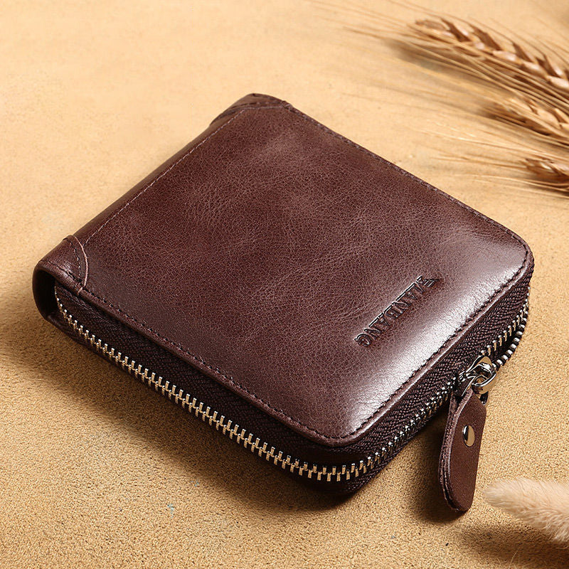 Manbang Full Zipper Top Layer Cowhide Wallet Men's Leather Short