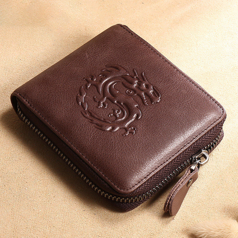 Manbang Full Zipper Top Layer Cowhide Wallet Men's Leather Short