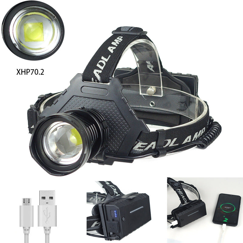 Cross-border XHP70 Headlight Telescopic Zoom USB Charging Strong Headlight Outdoor Waterproof Warning Headlight P70 Second Generation