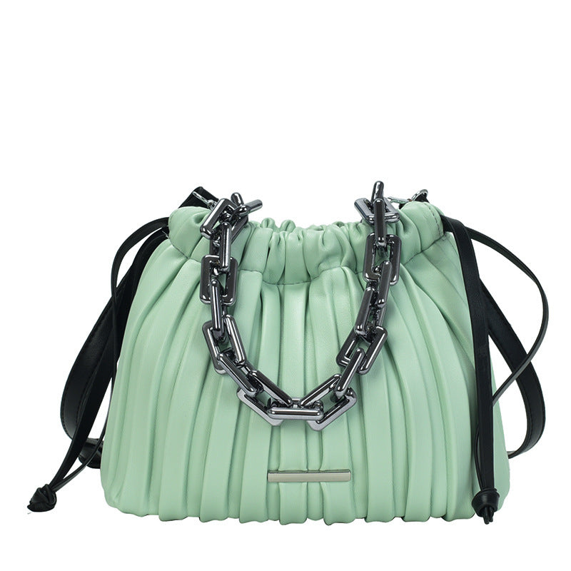 Portable Chain Bag, Pleated Drawstring Bucket Bag, Fashionable