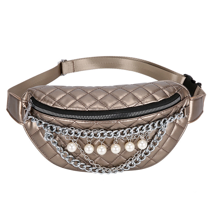 New Korean Pu Women'S Waist Bag Fashion Girly Pearl Messenger Bag Trendy Embossed Chest Bag New Korean Pu Women's Waist Bag Fashion Girly Pearl Messenger Bag Trendy Embossed Chest Bag