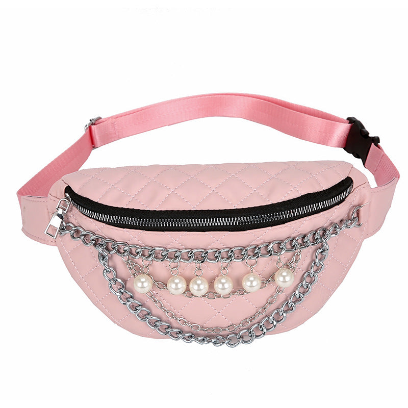 New Korean Pu Women'S Waist Bag Fashion Girly Pearl Messenger Bag Trendy Embossed Chest Bag New Korean Pu Women's Waist Bag Fashion Girly Pearl Messenger Bag Trendy Embossed Chest Bag