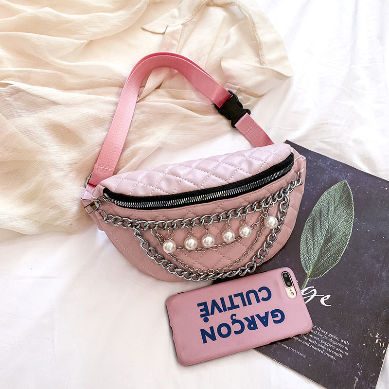 New Korean Pu Women'S Waist Bag Fashion Girly Pearl Messenger Bag Trendy Embossed Chest Bag New Korean Pu Women's Waist Bag Fashion Girly Pearl Messenger Bag Trendy Embossed Chest Bag