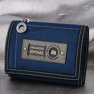 Men's Contrasting Color Casual Canvas 3 Fold Short Wallet