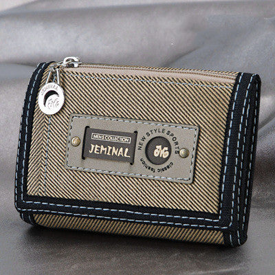 Men's Contrasting Color Casual Canvas 3 Fold Short Wallet