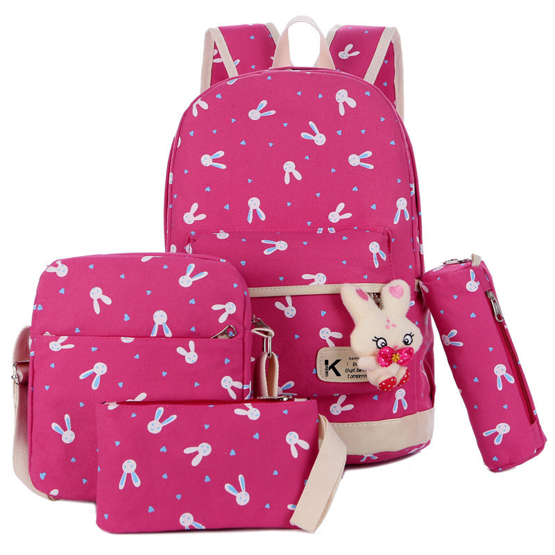 New Four-Piece Backpack Fashion Nylon Female Bag Fun Printing Trend Fashion Backpack