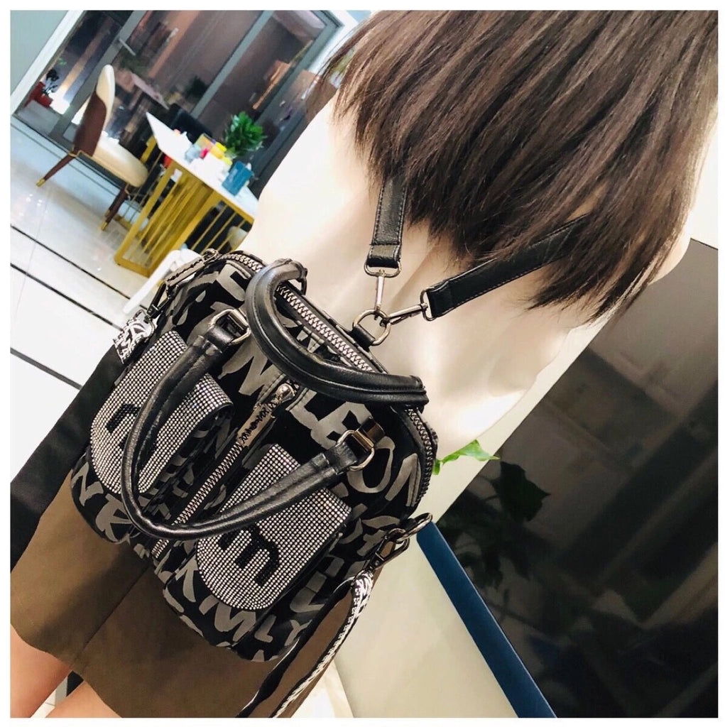 Letter Printing Hot Rhinestone Female Bag Backpack Fashion Three-Use Backpack Leisure Handbag