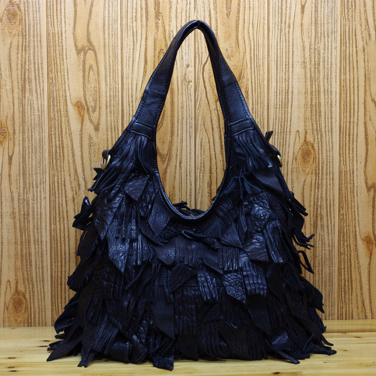 Colored Top Layer Cowhide Tassel Shoulder Bag