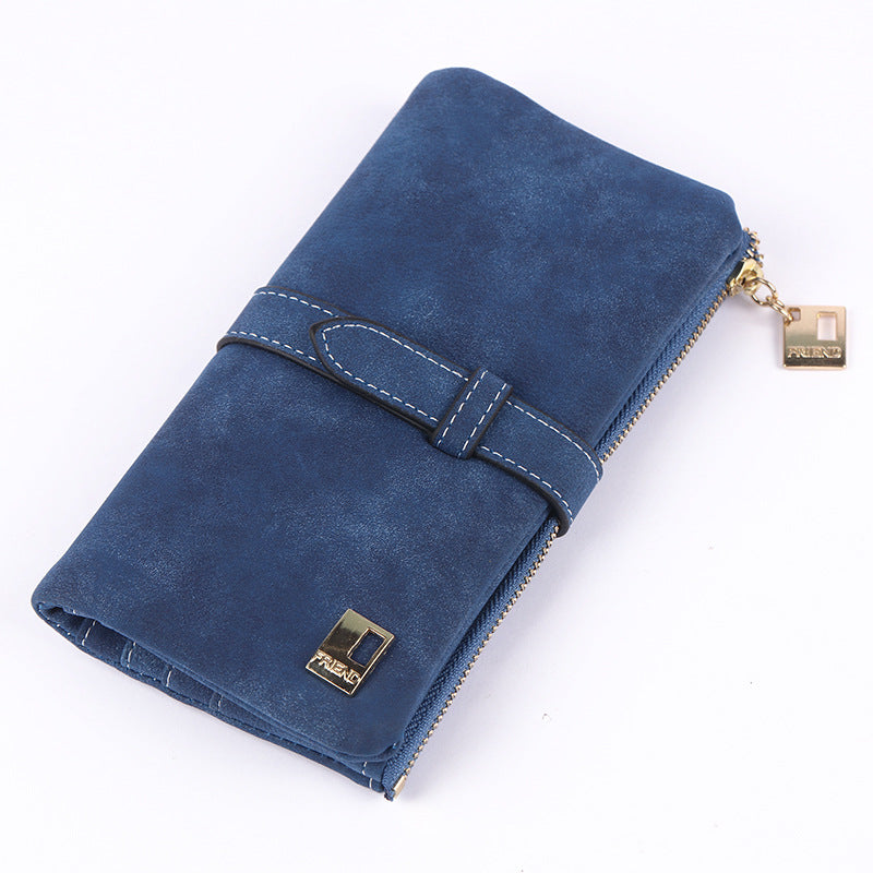 Vintage Frosted Ladies Mid-Length Multi-Card Pocket Wallet Buckle Two-Fold Hand-Grabbing Wallet