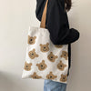 New Canvas Shoulder Shopper Bag for Women 2021 Girl Cartoon Bear White Female Handbags Cloth Shopping Bags Ladies Tote Beach Bag