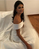 Simple A Line Wedding Dresses Satin Off The Shoulder Wedding Bridal Gowns Sweep Train Casual Dresses Zipper With Buttons Back